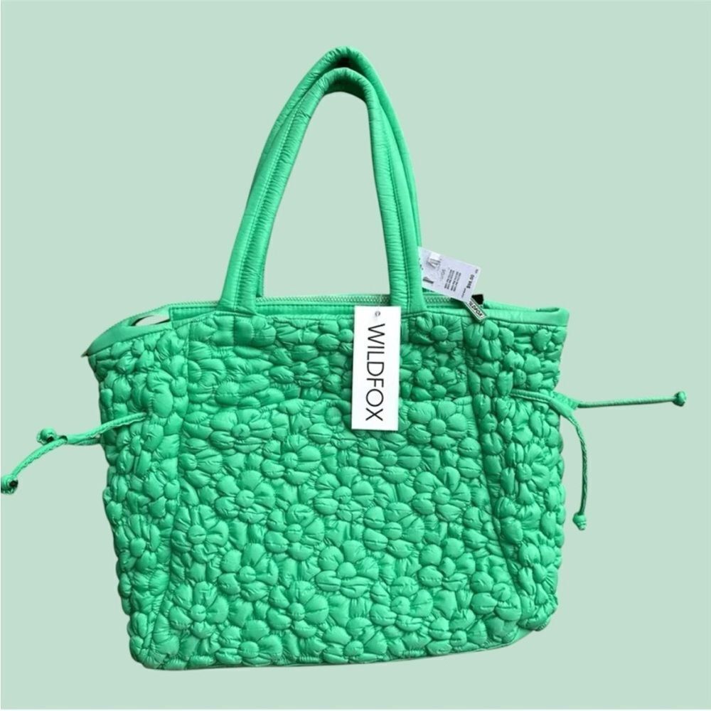 Wildfox Green Quilted Tote Bag with Drawstring Details